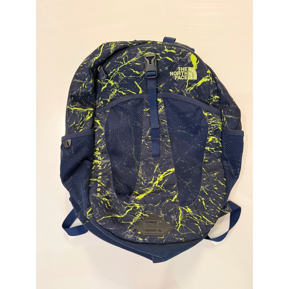 The North Face Kids Recon Squash Backpack Navy Blue Lime Green Marble Print